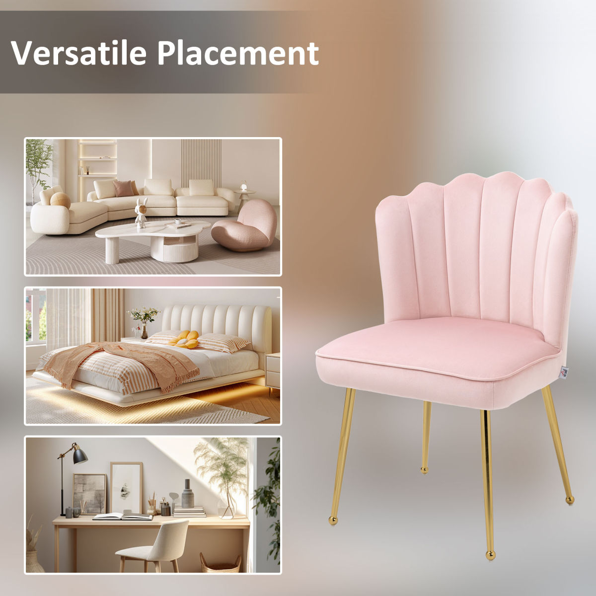 Velvet-Feel Shell Chair: Pink Luxe Accent with Metal Legs