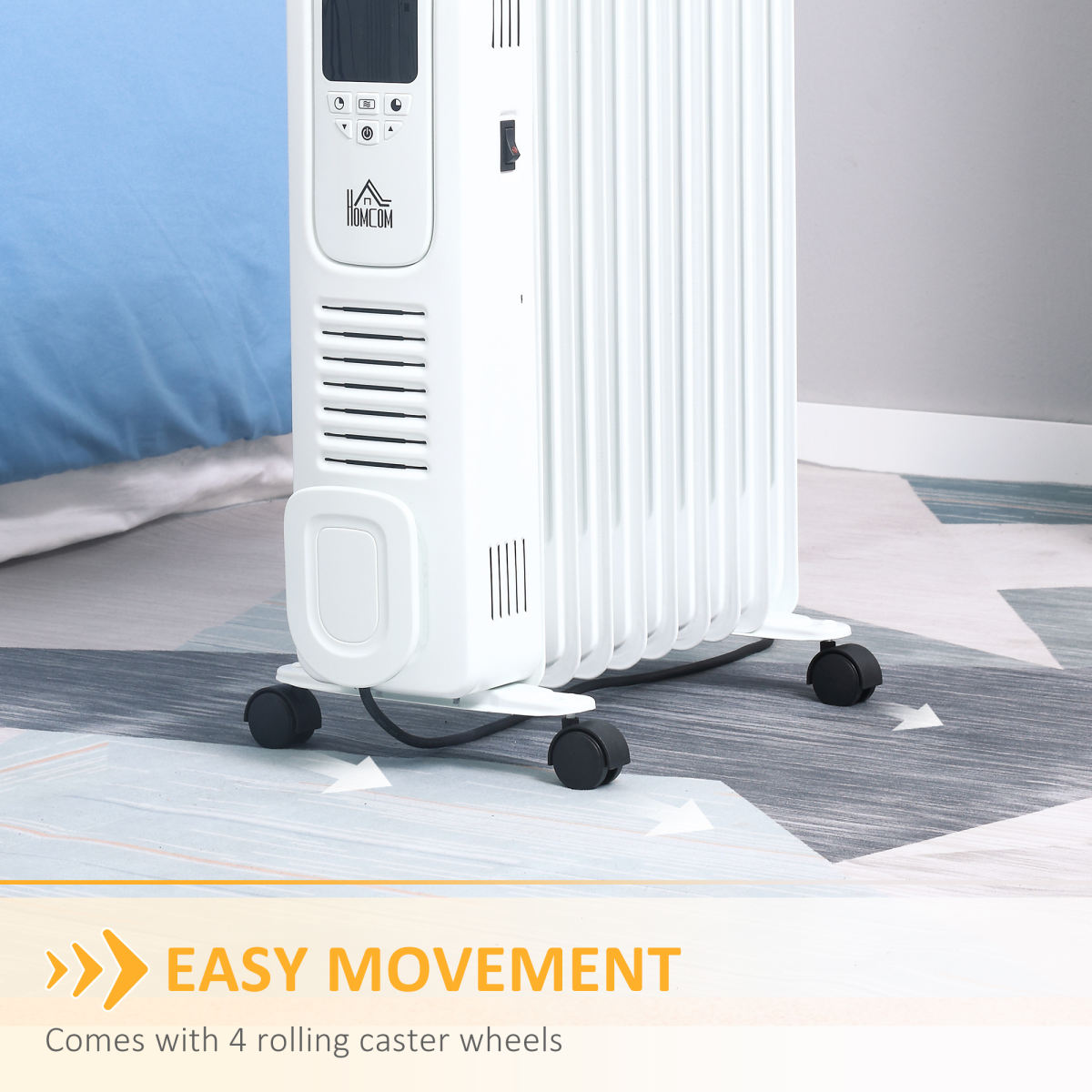 2000W Digital Oil-Filled Radiator, 9-Fin, Remote, 24h Timer, White