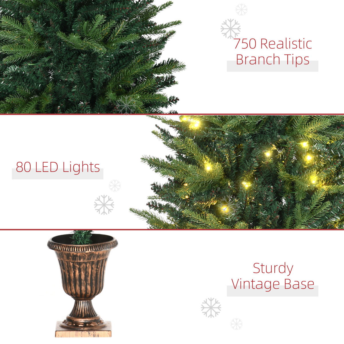 1.2m 4ft Pre-lit Christmas Tree with 750 Tips, Vase Base, 80 LEDs