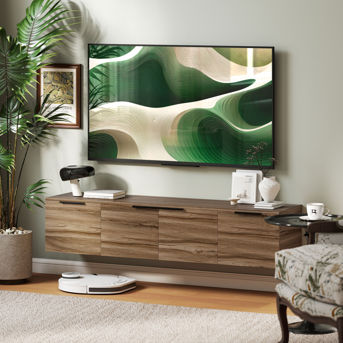 Rustic Brown Wall-Mounted Floating TV Stand with Stylish Storage Solutions