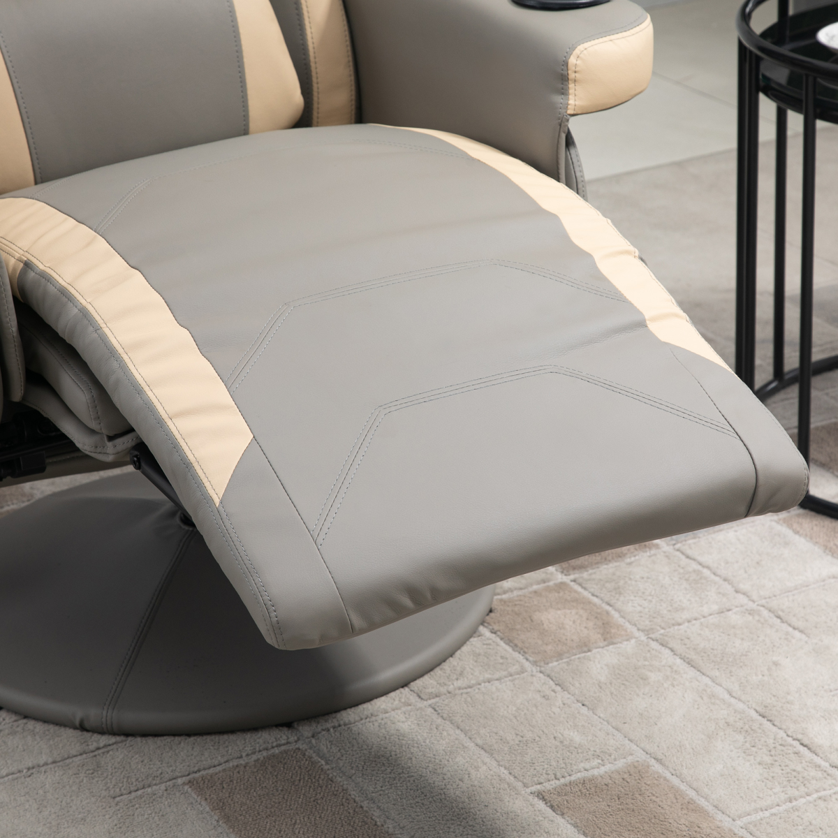 Two-Tone PU Leather Manual Recliner with Adjustable Leg & 135° Recline