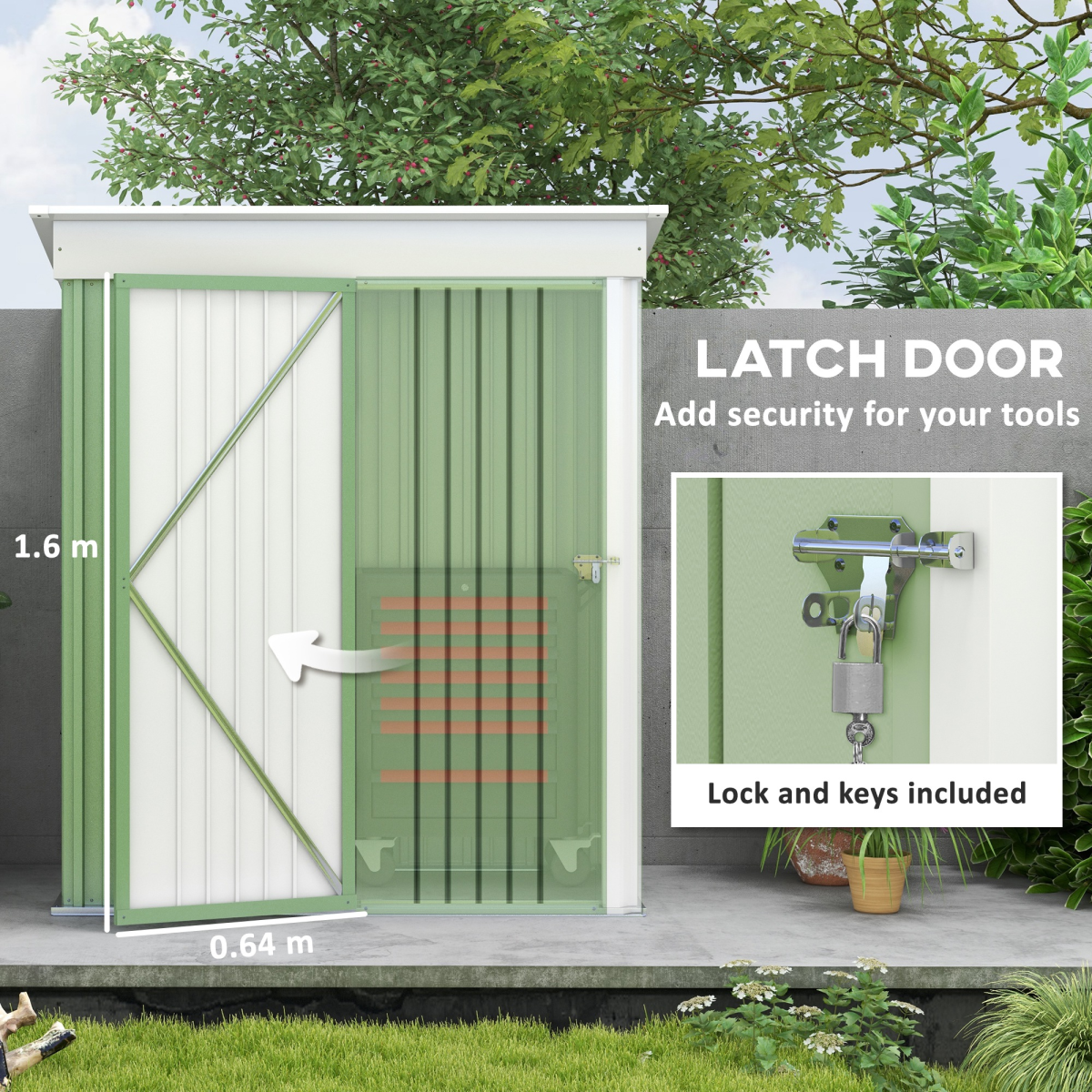 5x3 ft Steel Lean-To Garden Shed - Lockable, Bike-Tool Ready, Green