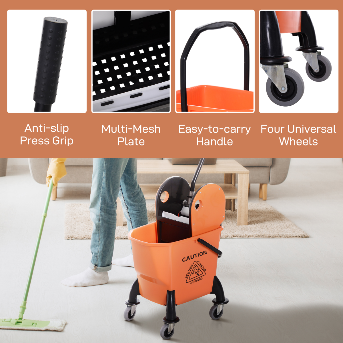 Ultimate Rolling Mop Bucket with Wringer & Easy-Clean Design