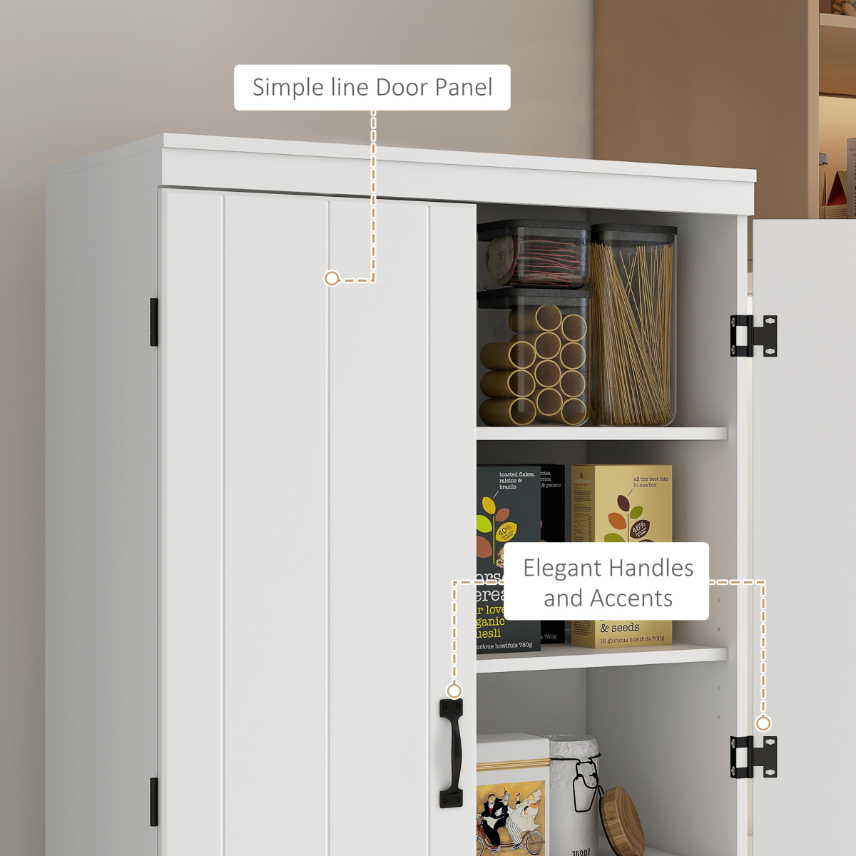 Elegant 4-Door White Kitchen Cabinet with Ample Storage & Modern Design