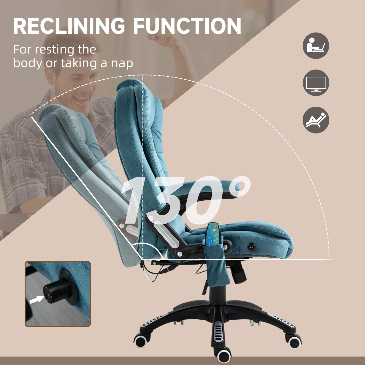 Ultimate Comfort Executive Reclining Chair with Massage & Heating - Blue