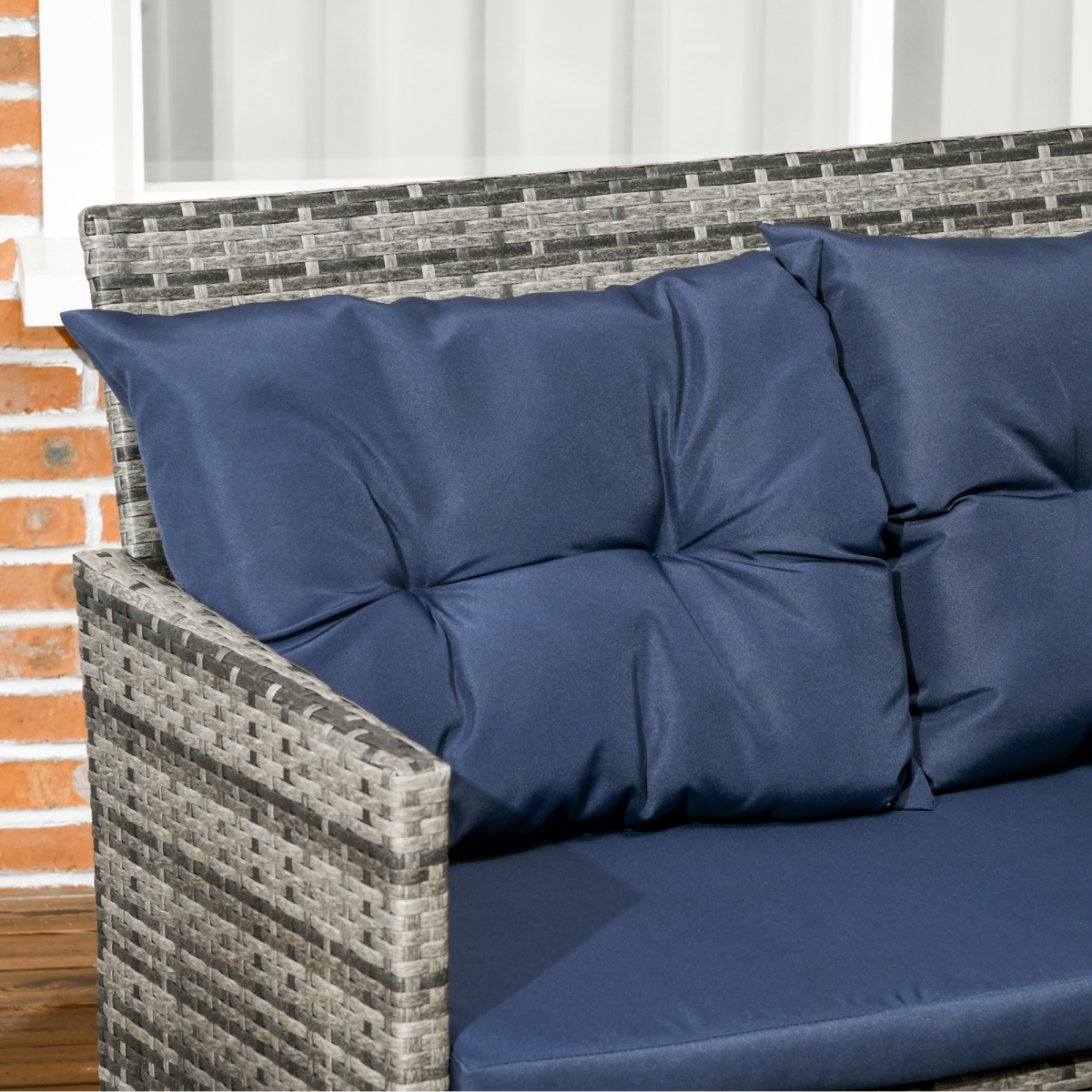 6-Piece Patio Wicker Sofa Set with Glass Table & Cushions - Dark Blue