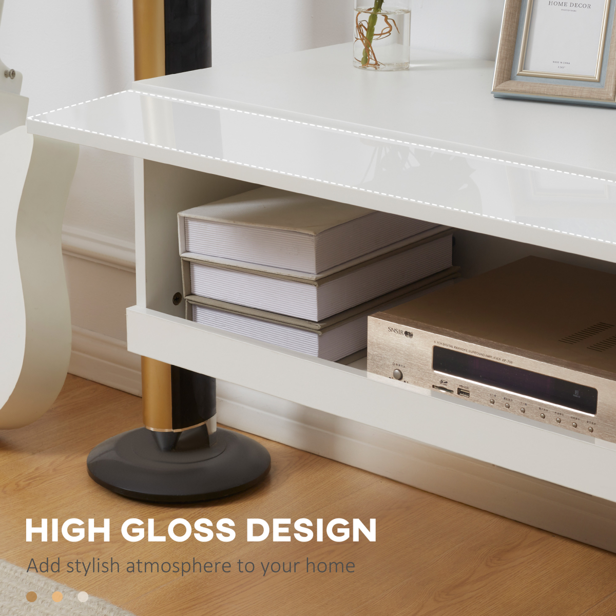 Modern High Gloss Floating TV Stand with LED Lights & Storage - White