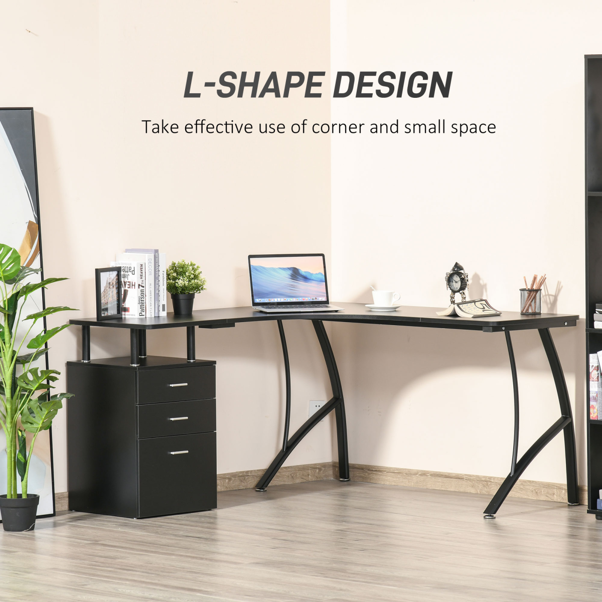 Compact L-Shaped Office Desk with Drawer - Space-Saving Modern Workstation