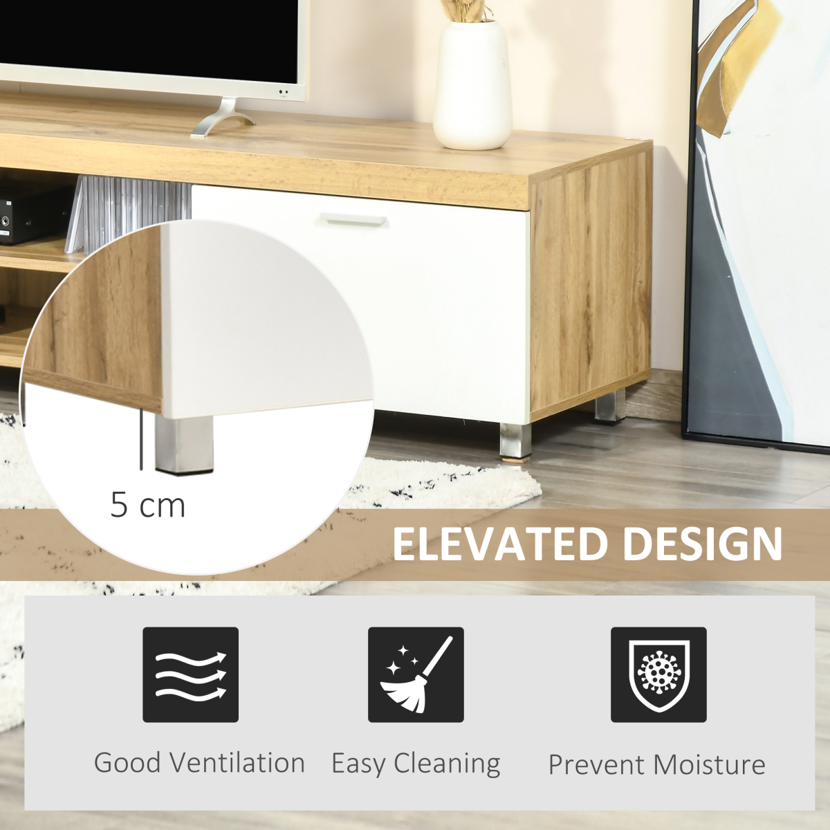 Stylish Light Brown TV Stand with Storage & Open Shelves for Modern Living