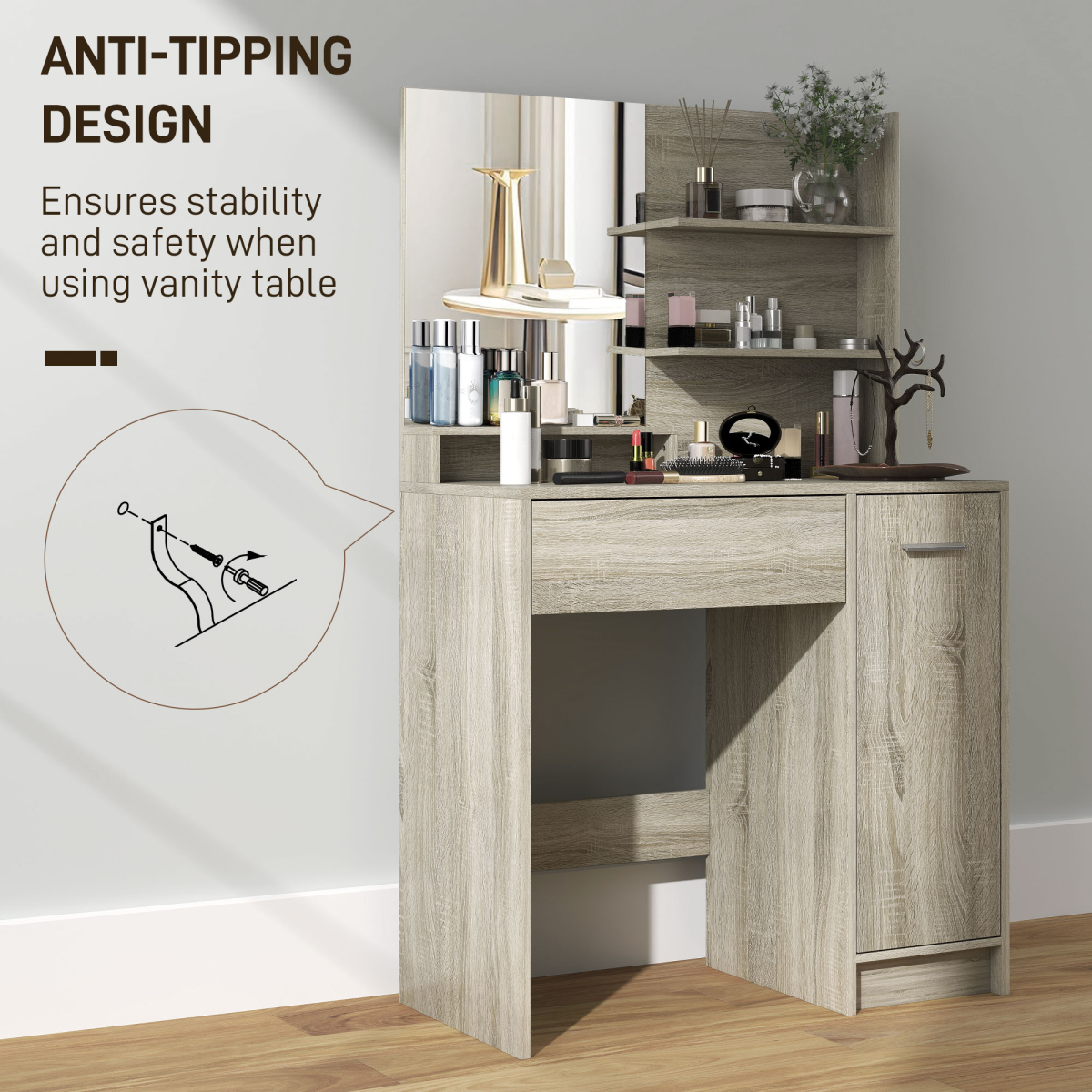 Vanity Set: Elegant Dressing Table with Mirror & Plush Stool