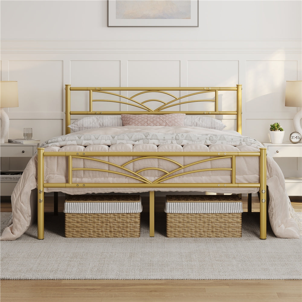 Single Metal Platform Bed Frame, Mattress Foundation with Cloud-inspired Design Headboard Easy Assembly