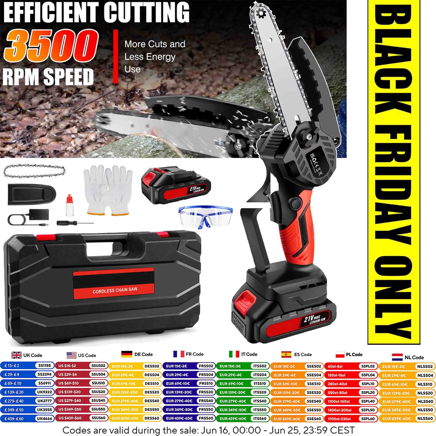 6-Inch 21V Cordless Electric Chainsaw - Handheld Wood Cutting and Logging Tool with Rechargeable Battery