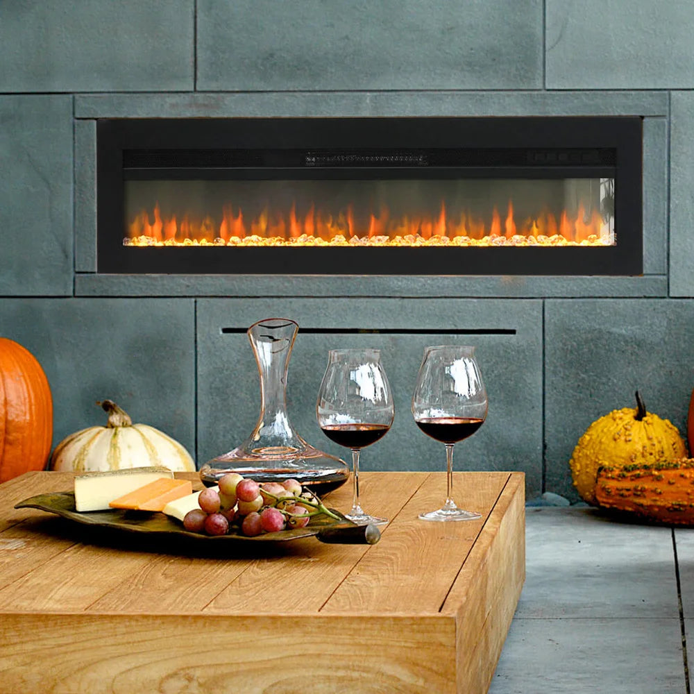 Stunning 70-Inch Black LED Electric Wall Fireplace with 9 Vibrant Flame Colors and Versatile Freestanding Legs