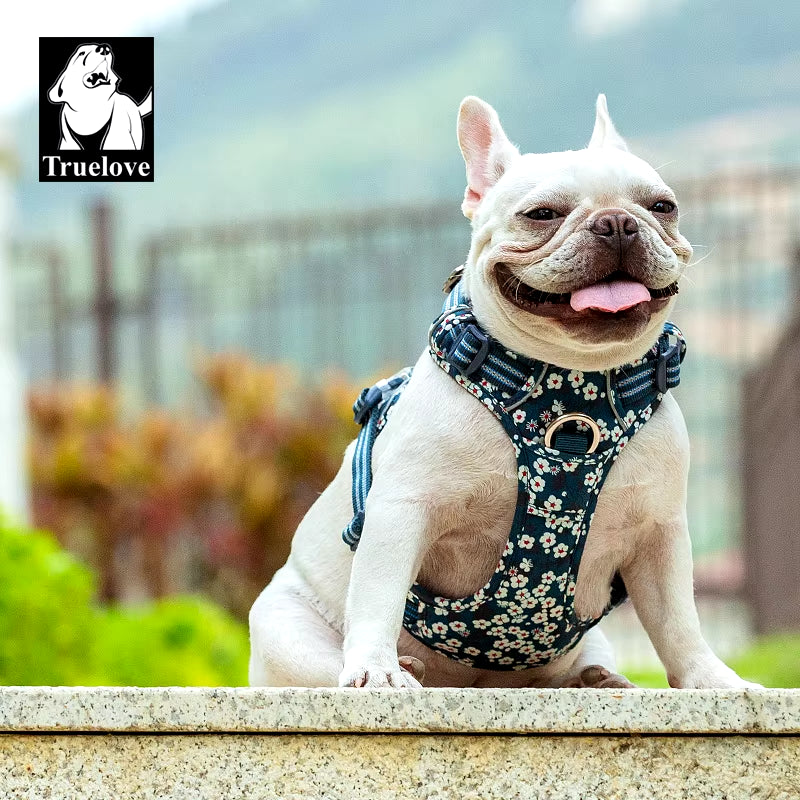 Stylish Adjustable Floral Dog Harness - No Pull, Breathable Cotton, Reflective Safety for All Breeds