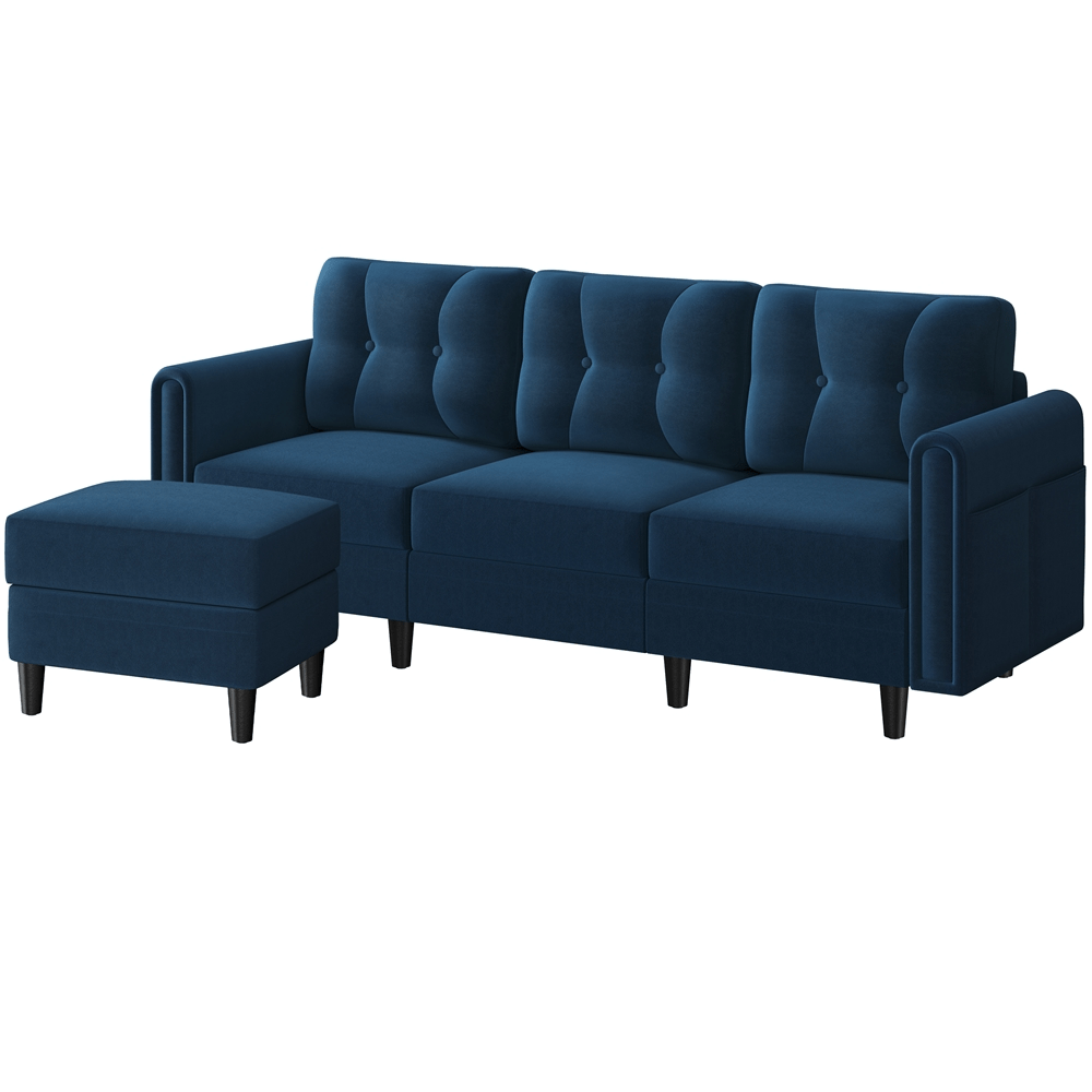 3-Seater Sofa with Ottoman Velvet Upholstered Corner Sofa for Living Room L-shaped Chaise Lounge Sofa