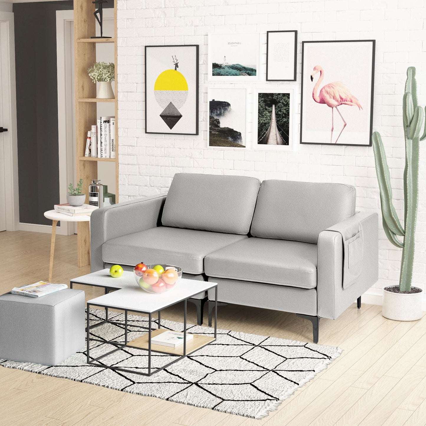2-Seat Modern Sofa Couch with Detachable Remote Control Holder