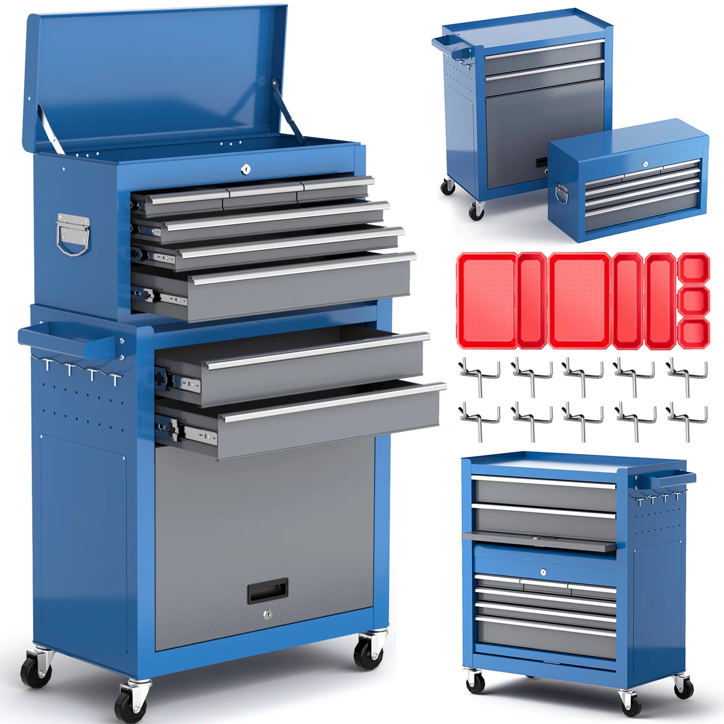 AIRAJ Large 8 Drawers Tool Chest,Rolling Tool Chest with Wheels,Heavy Duty Tool Storage Cabinet,With Tool Box Organizer