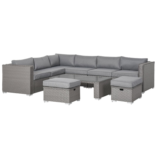6-Piece PE Rattan Wicker Corner Sofa Set with Coffee Table & Footstool, Grey