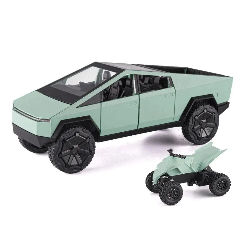 1:24 Scale Silver Cybertruck Model - Diecast Metal Pickup with Sound & Light Features for Kids 3+