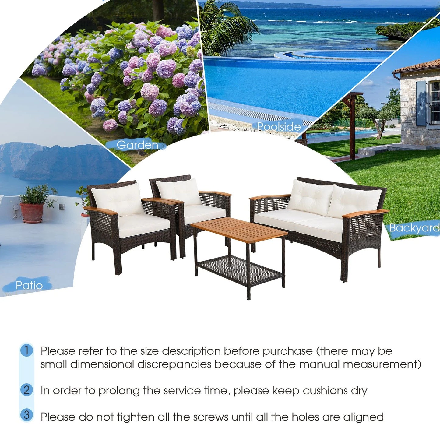 4 Pieces Outdoor Patio Furniture Set with Loveseat and Coffee Table