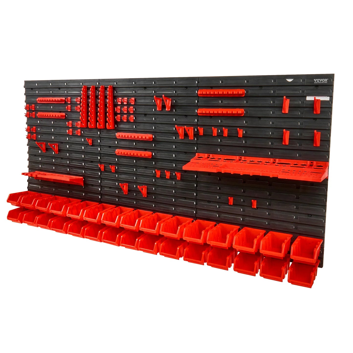 Wall Mounted Storage Bins 30/48-Bin Parts Rack Organizer Garage with Wall Panels Hooks Plastic Shop Tool for Screw Nails
