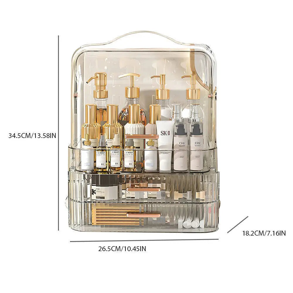3-Layer Cosmetic Storage Box Large Capacity Transparent Drawer Jewellery Makeup Storage Box 