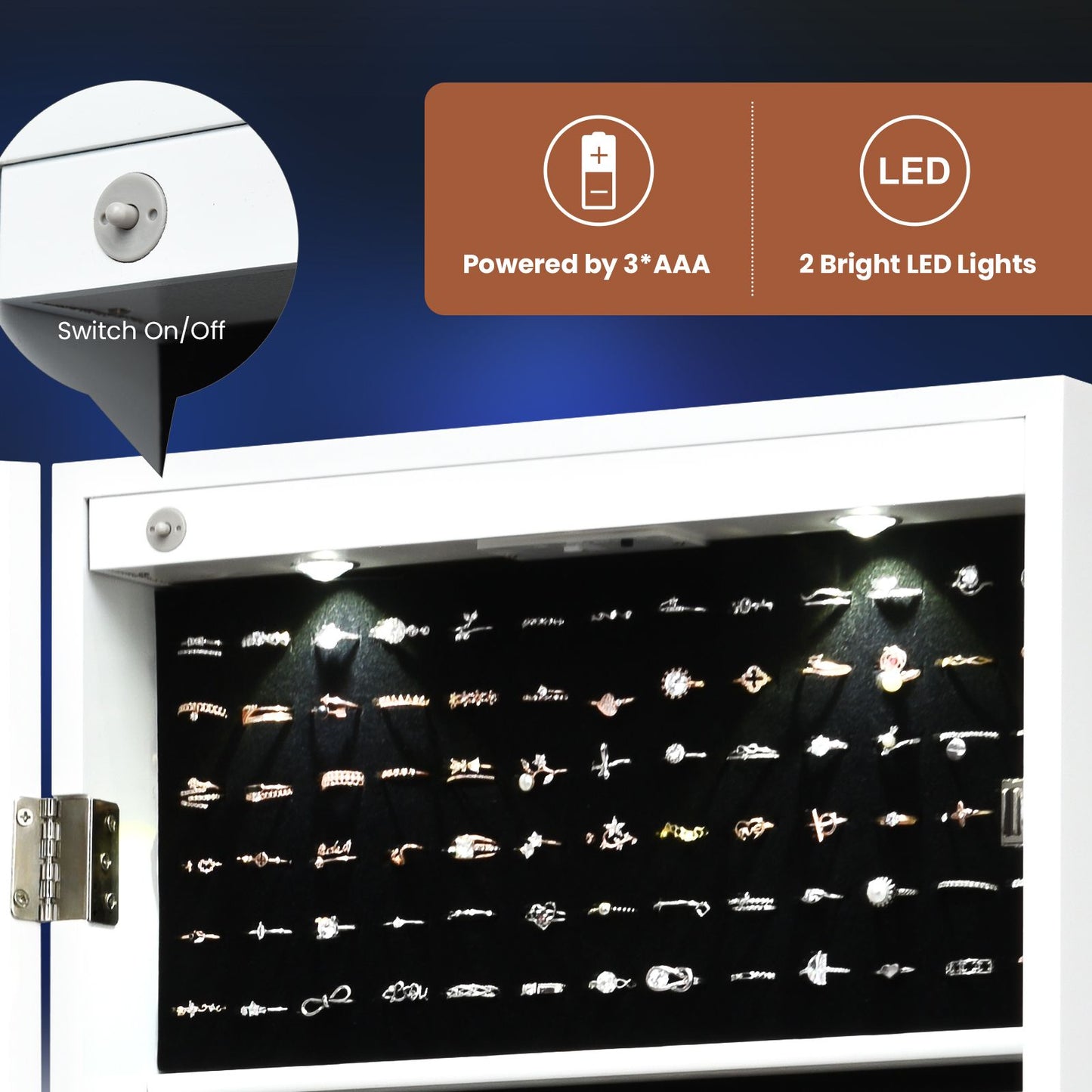 Lockable Jewelry Cabinet with Full Length Mirror and LED Lights