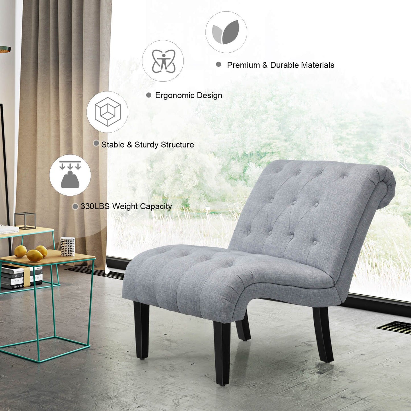 Modern Upholstered Accent Chair with Button Tufted Linen Fabric
