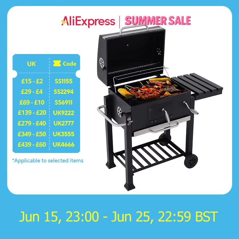 Outdoor Charcoal BBQ Grill with Portable Trolley Garden Grill for Outdoor, Party, Garden, Terrace
