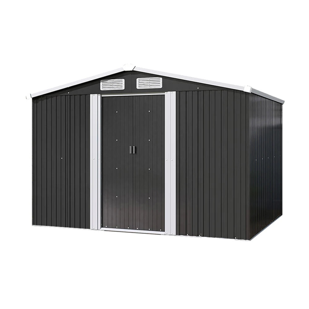6 X 8 FT Black Outdoor Storage Shed, Metal Large Shed Garden with Air Vent, 2 Slide Door