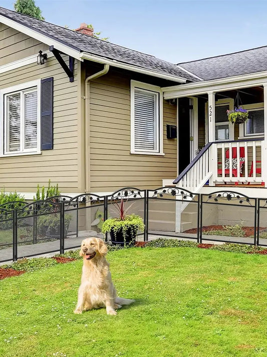 Versatile 5-Piece Black Metal Dog Playpen & Stylish Garden Barrier for Outdoor Spaces