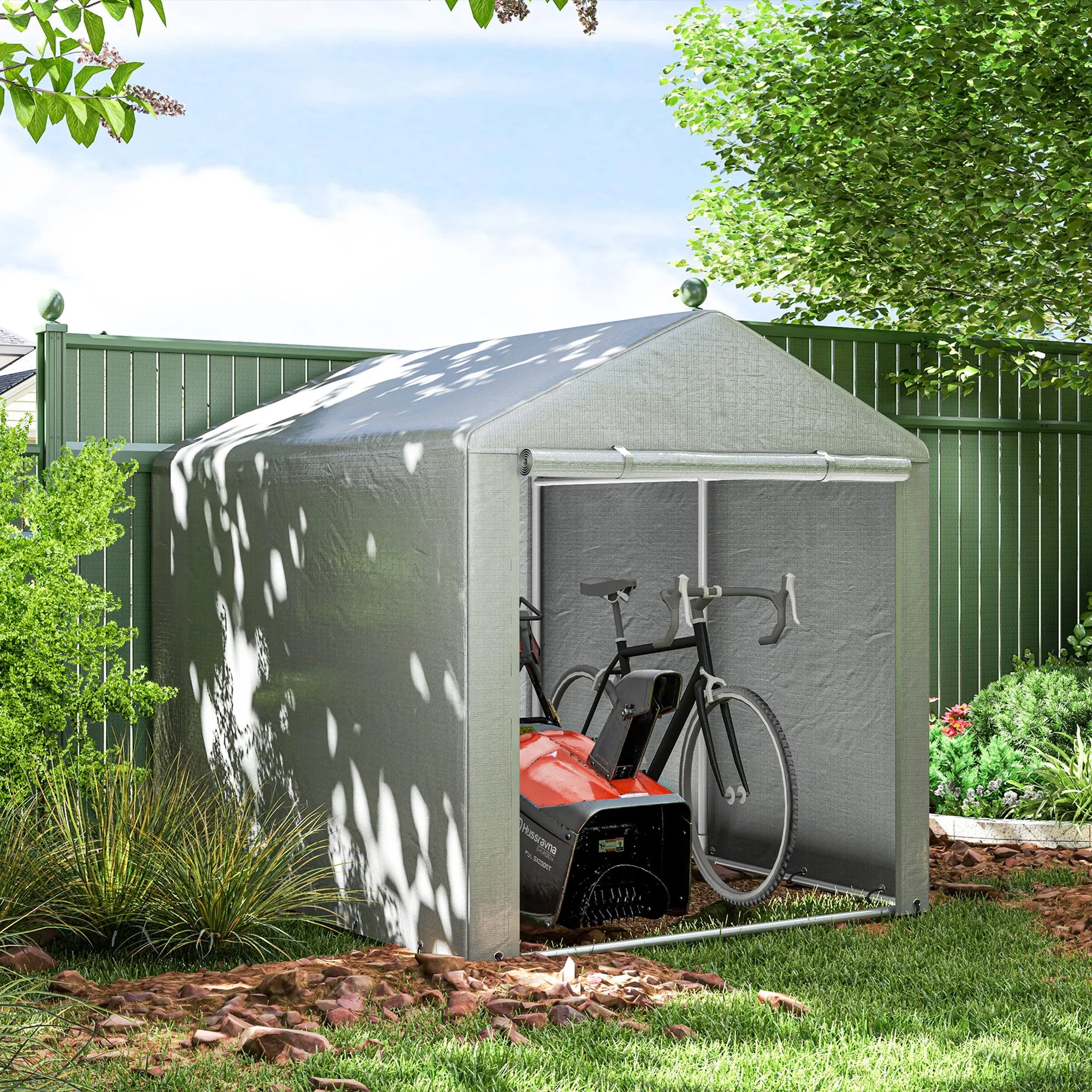 1.6 x 2.2m Portable Garden Storage Shed with Galvanized Steel Frame ...