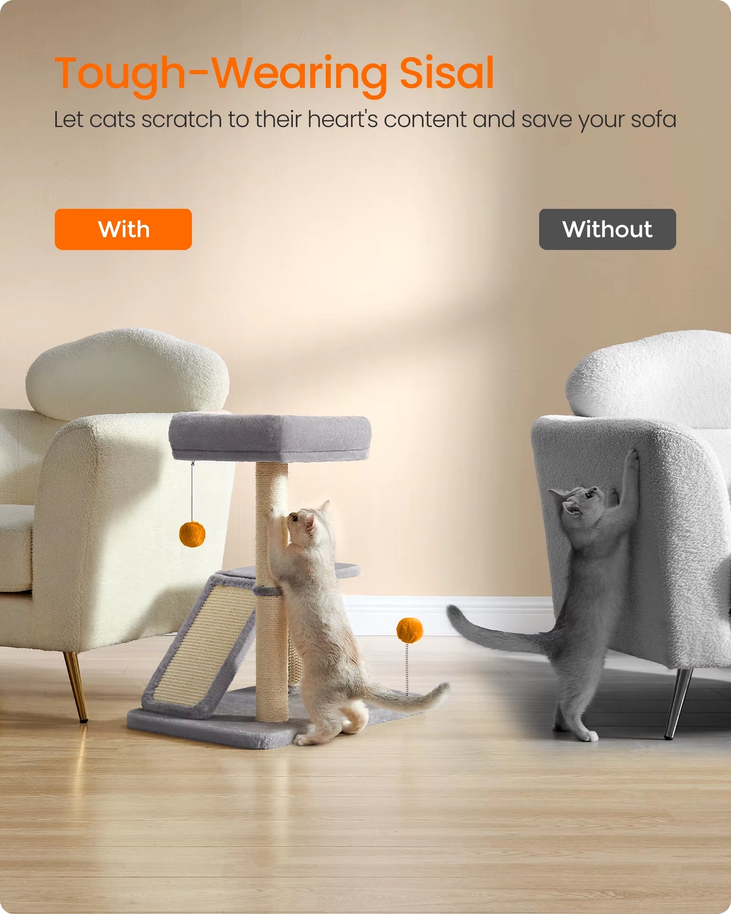 Multifunctional Cat Scratching Post with Integrated Bed, Rotatable Scratching Ramp, Perch, and Self-Groomer