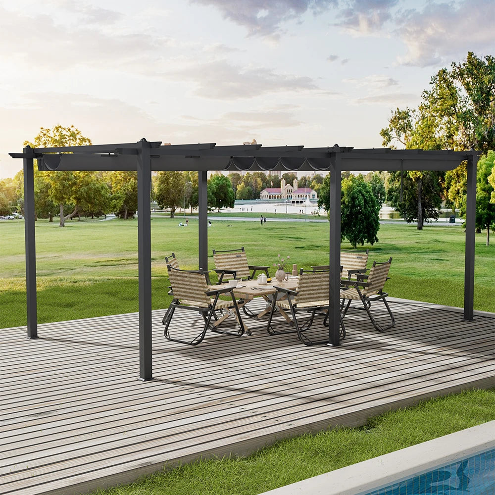 Metal Pergola W/Thicker Post & Upgraded Retractable Pergola Canopy, Heavy-Duty Aluminum Pergolas and Gazebos