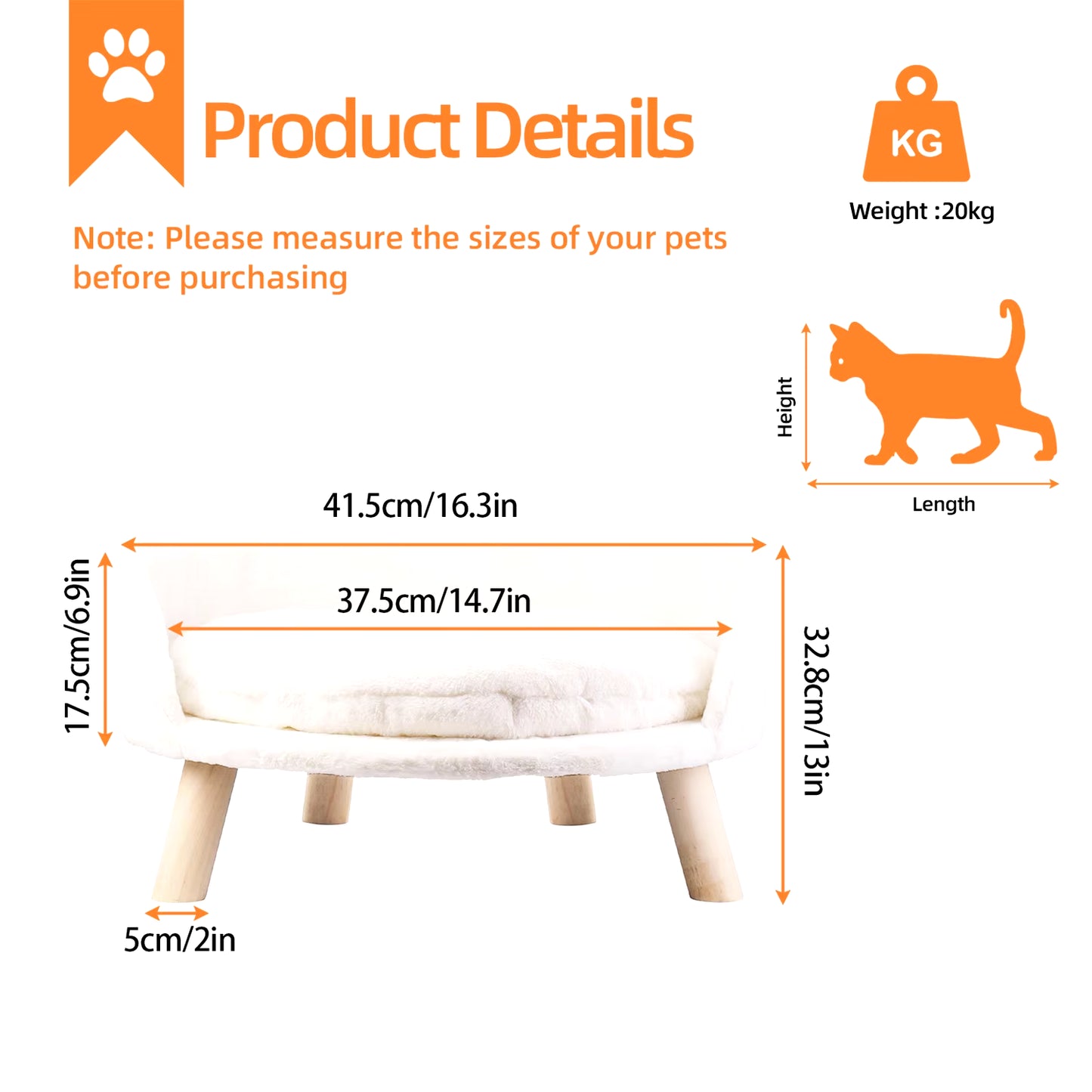 Luxurious Elevated Pet Sofa Bed with Removable Cushion for Cats and Small Dogs