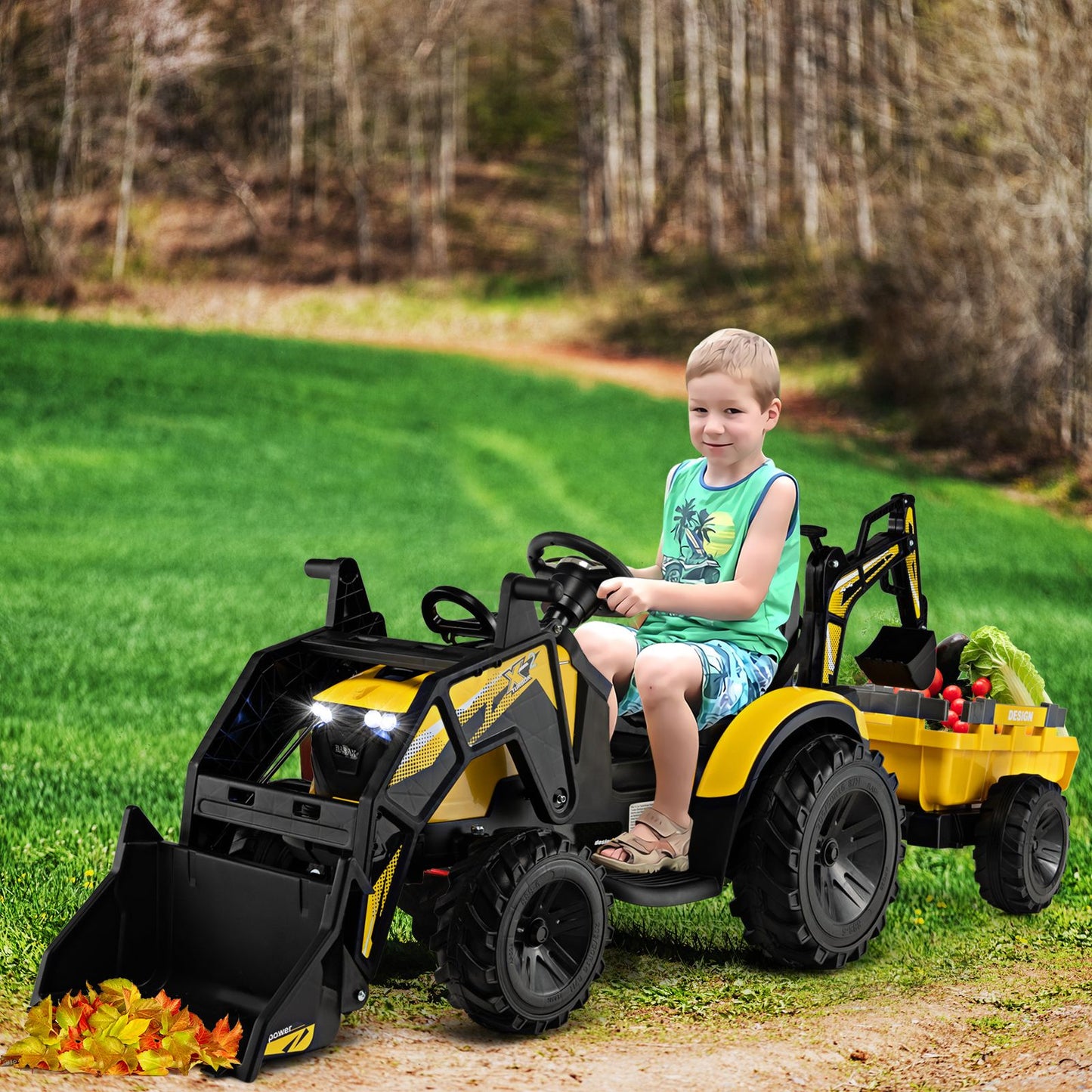 3 in 1 Ride on Tractor and Trailer with Shovel Bucket