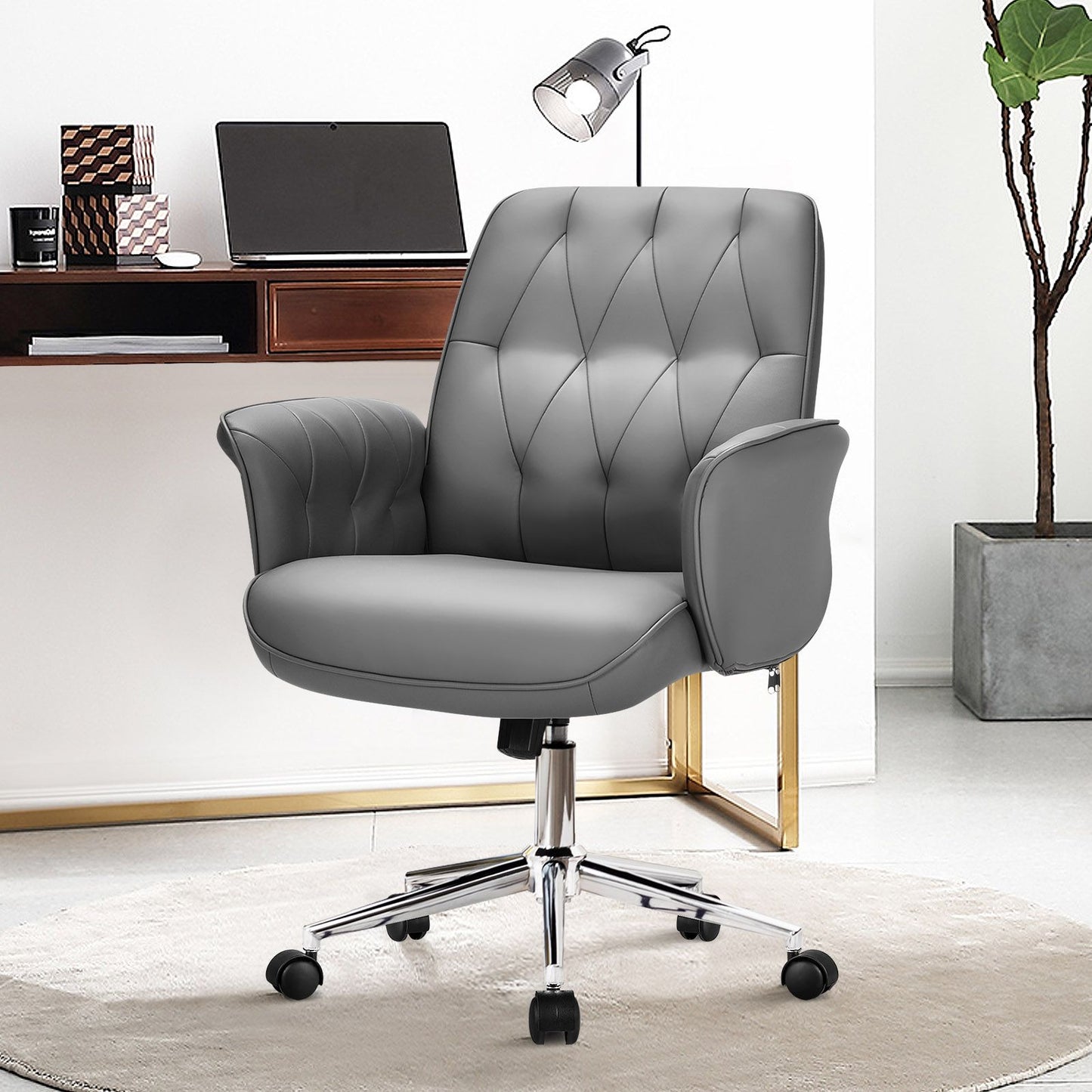 Adjustable Swivel PU Leather Office Chair with Rocking Function