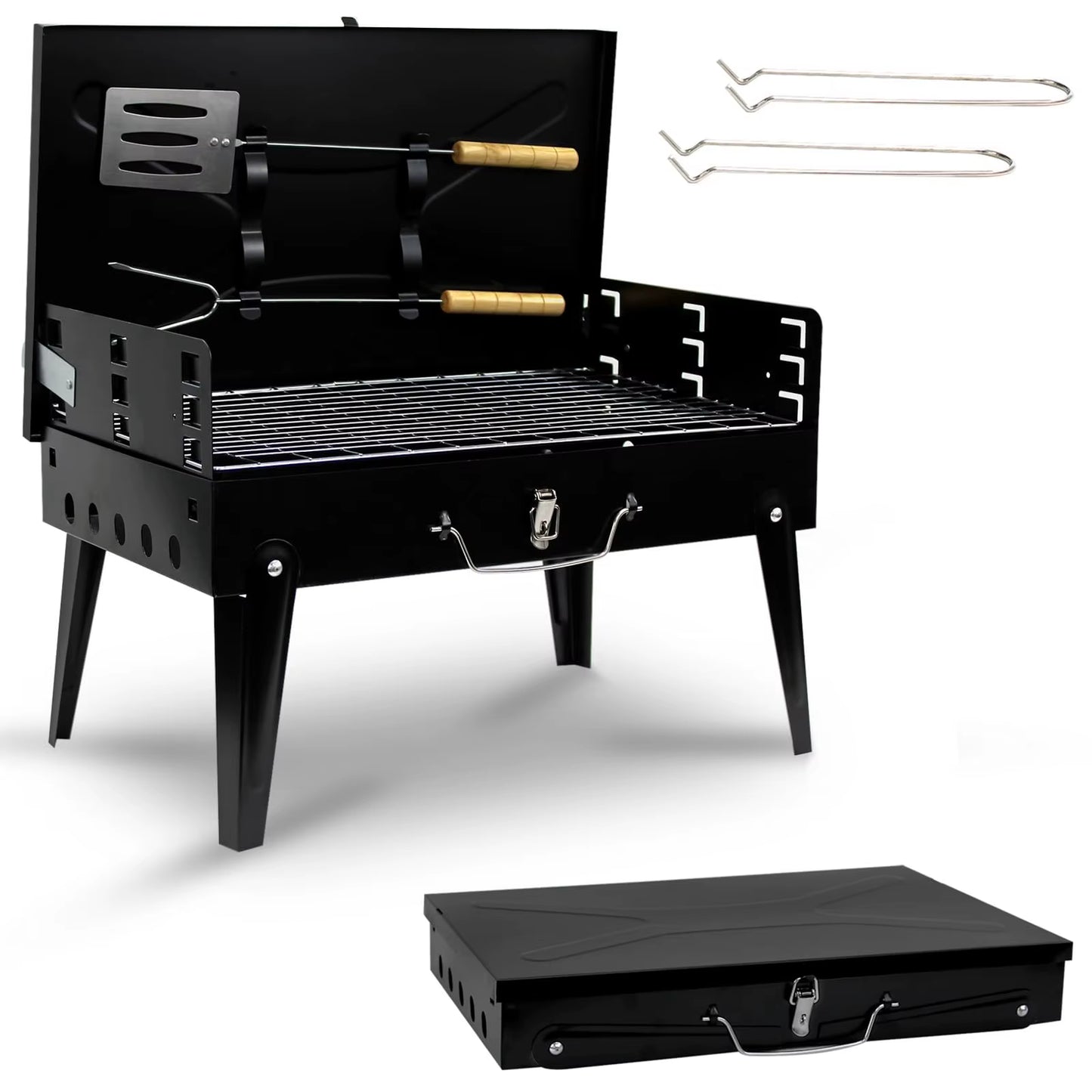 Portable Folding Charcoal Barbecue Grill for Outdoor Garden Camping BBQ with Utensil Tools By