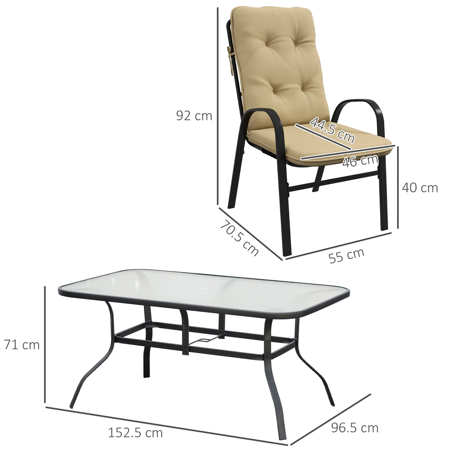 7-Piece Outdoor Dining Set with Cushions and Tempered Glass Top Table