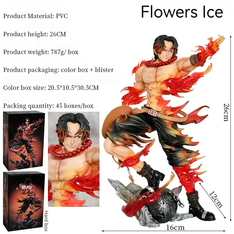 One Piece Floor Flower Flame Ace Fingertip Smile Scene Gk Statue Model Handmade Surrounding Desktop Ornament Boy'S Birthday Gift