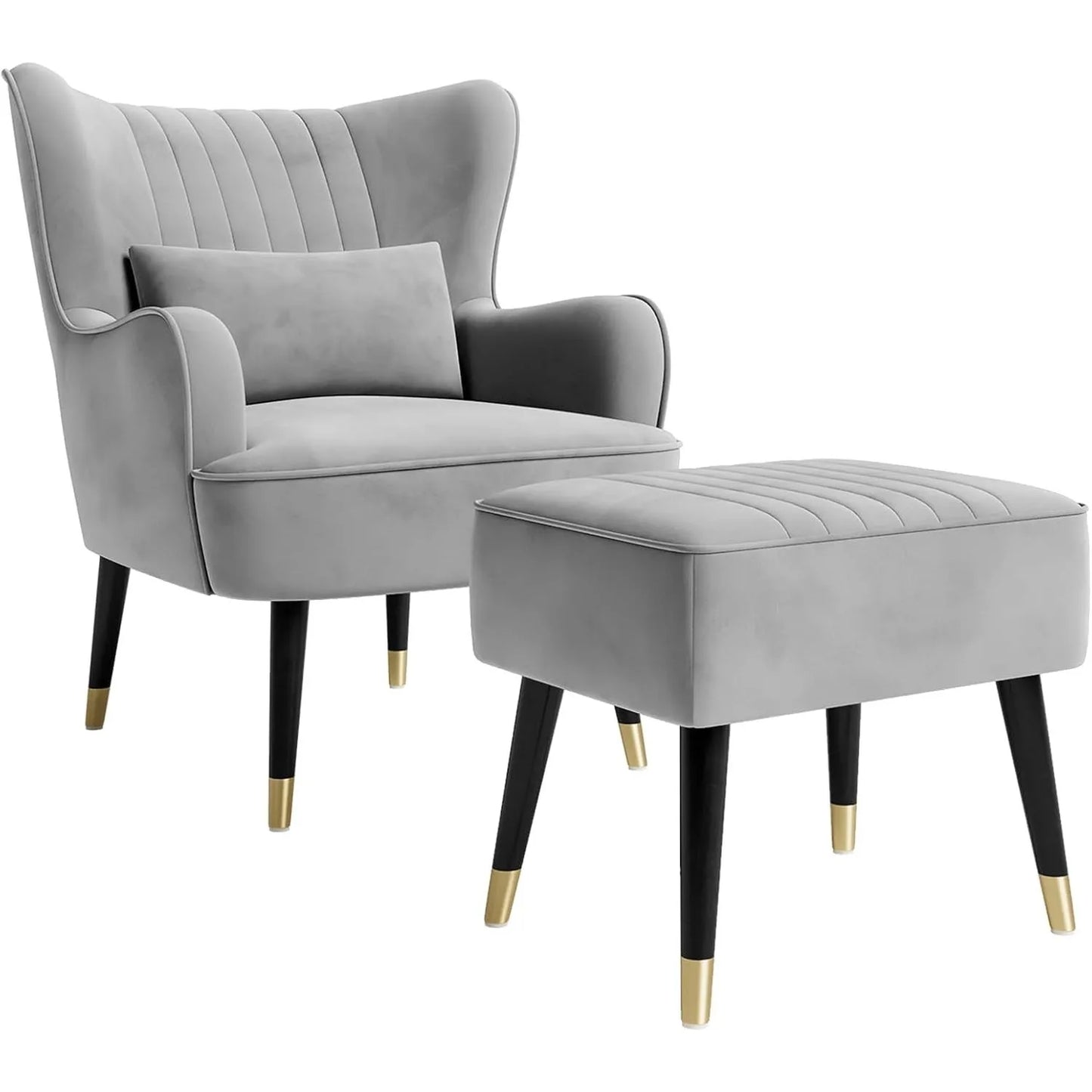 Luxurious Velvet Wingback Accent Chair Set with Ottoman & Lumbar Pillow - Perfect for Your Living Room!