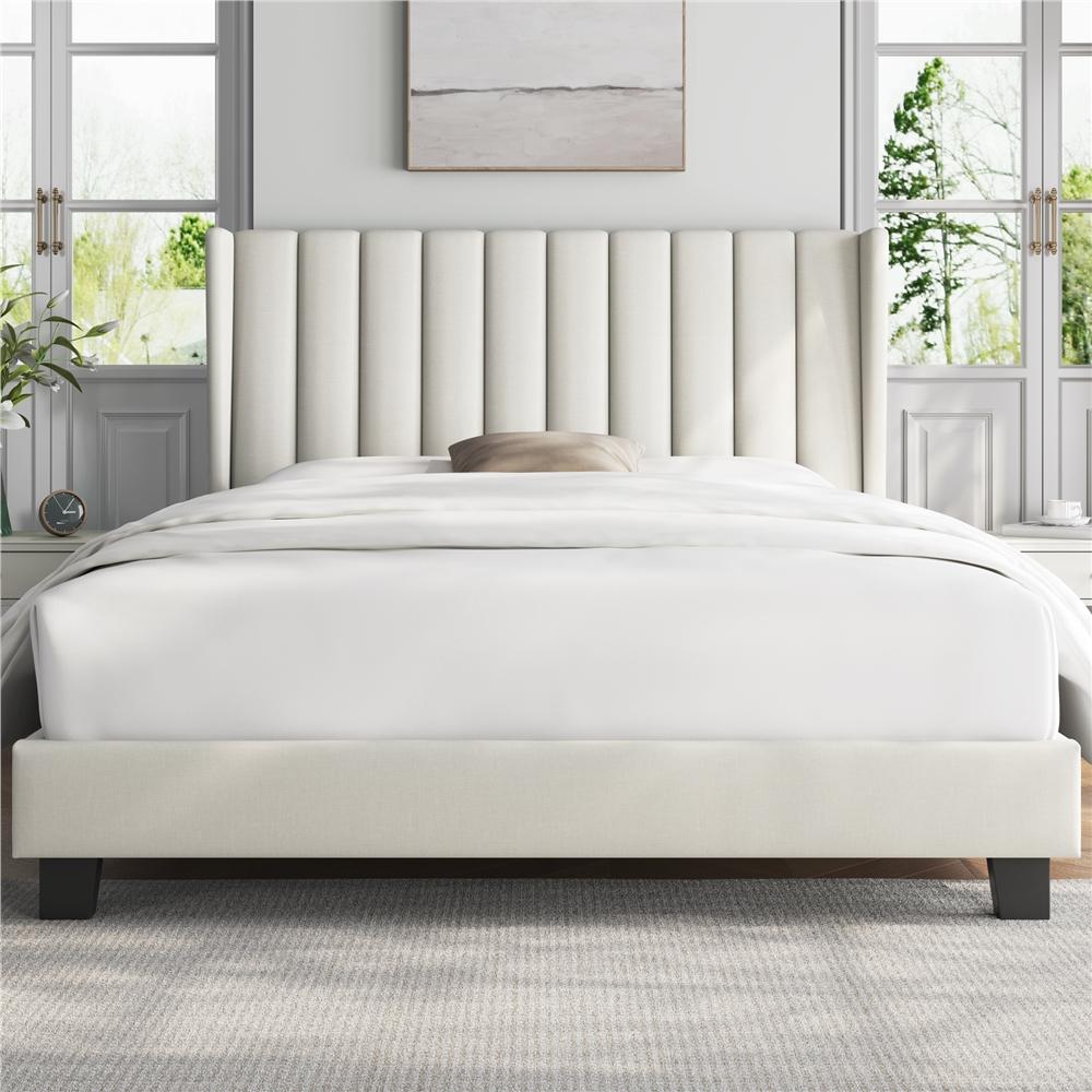 Upholstered Bed Frame, Double/King Size Bed Frame, Platform Bed Frame with Channel Tufted Headboard, Upholstered Bed Frame