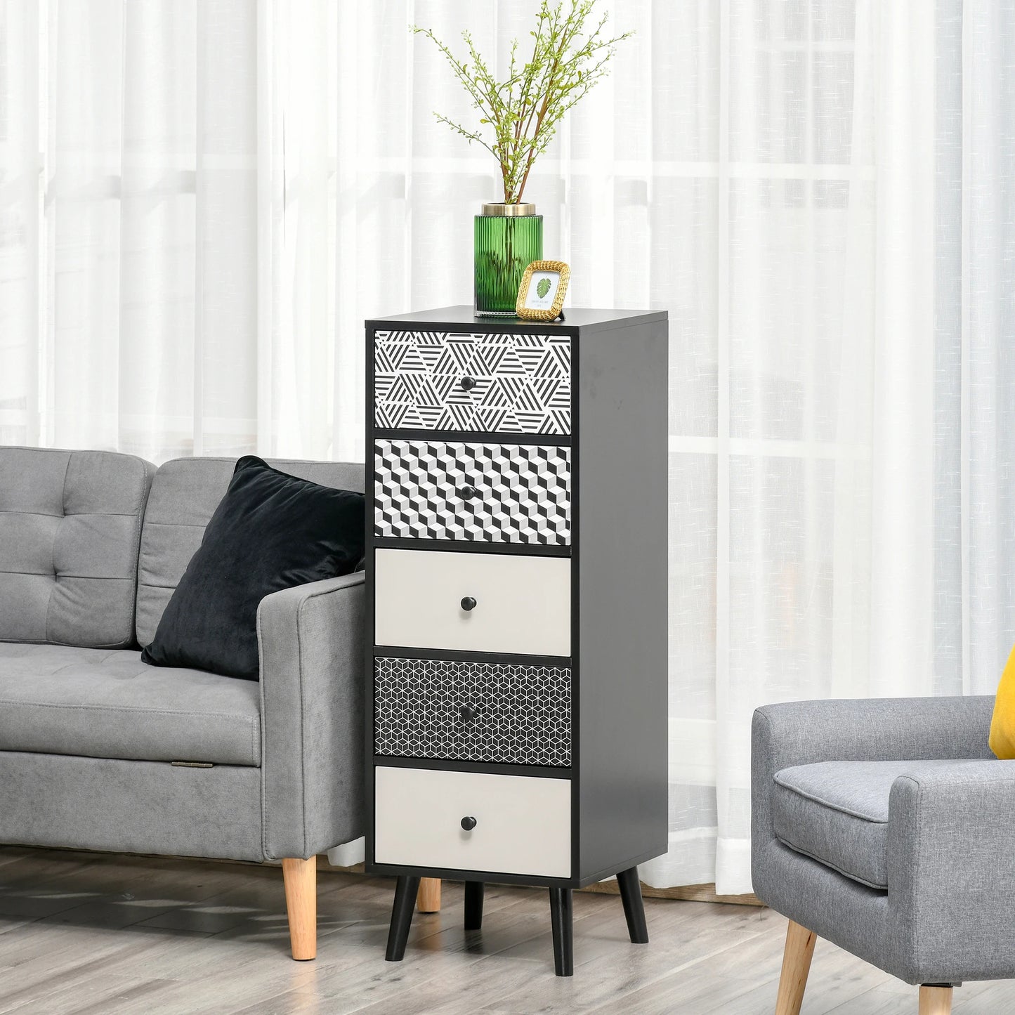 Chest of Drawers, 5 Drawer Storage Organiser Unit Bedroom, Black