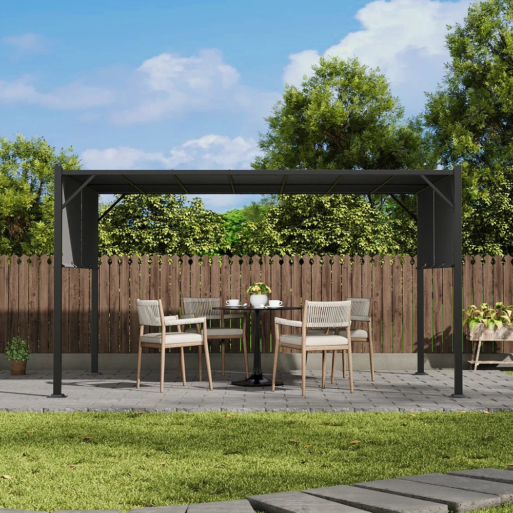 Outdoor Retractable Pergola with Canopy for Garden and Patio - Modern Classic Sunshade and Decorative Shelf