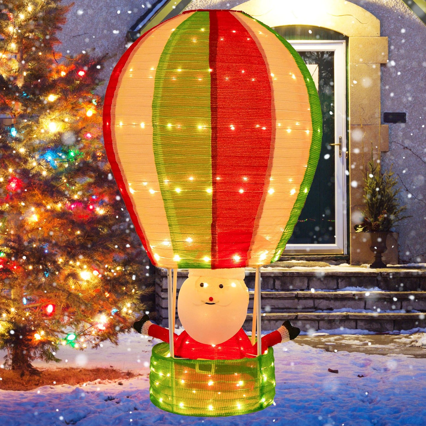 Lighted Santa in Hot Air Balloon with LED Lights and Pop-Up Design