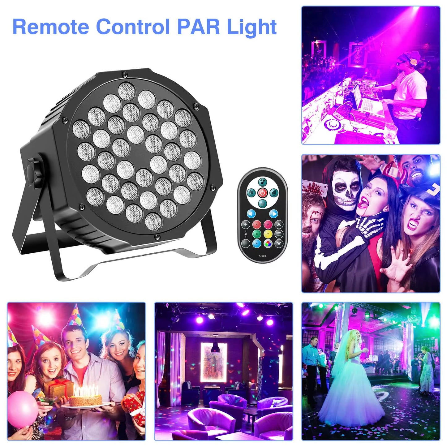 2-Pack RGB DMX Stage Par Lights with 36 LEDs for Party, DJ, and Wedding Events