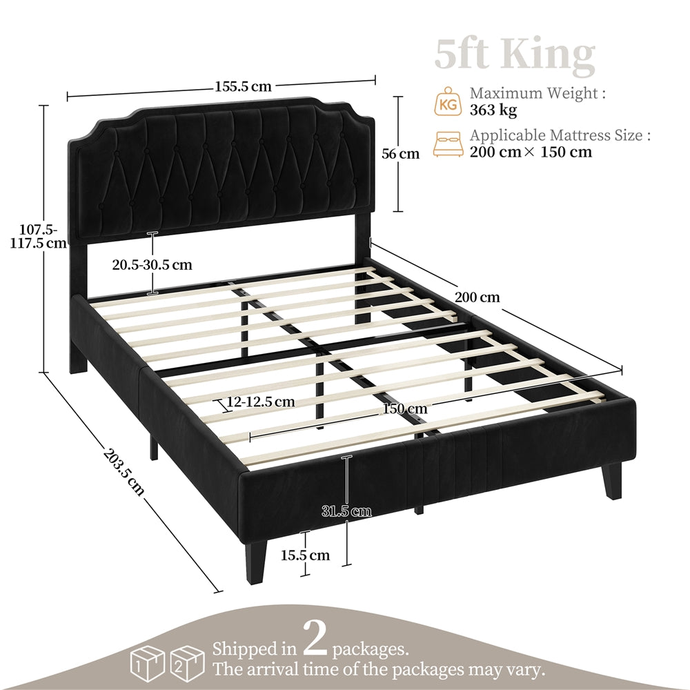 Double/King Bed Frame Upholstered Platform Bed with Adjustable Button Tufted Headboard/Velvet