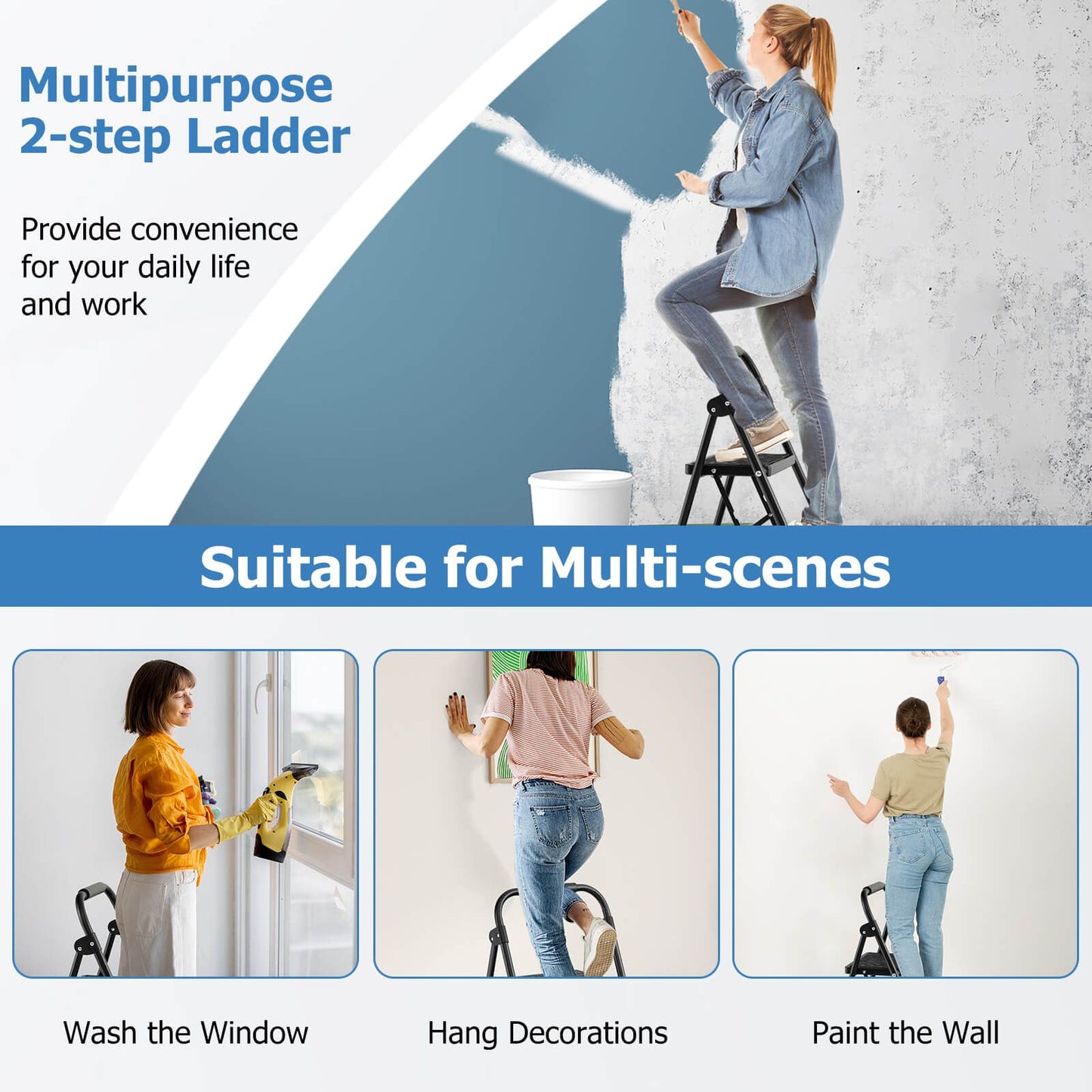 2 Step Folding Ladder with Safe Lock and Hand Grip