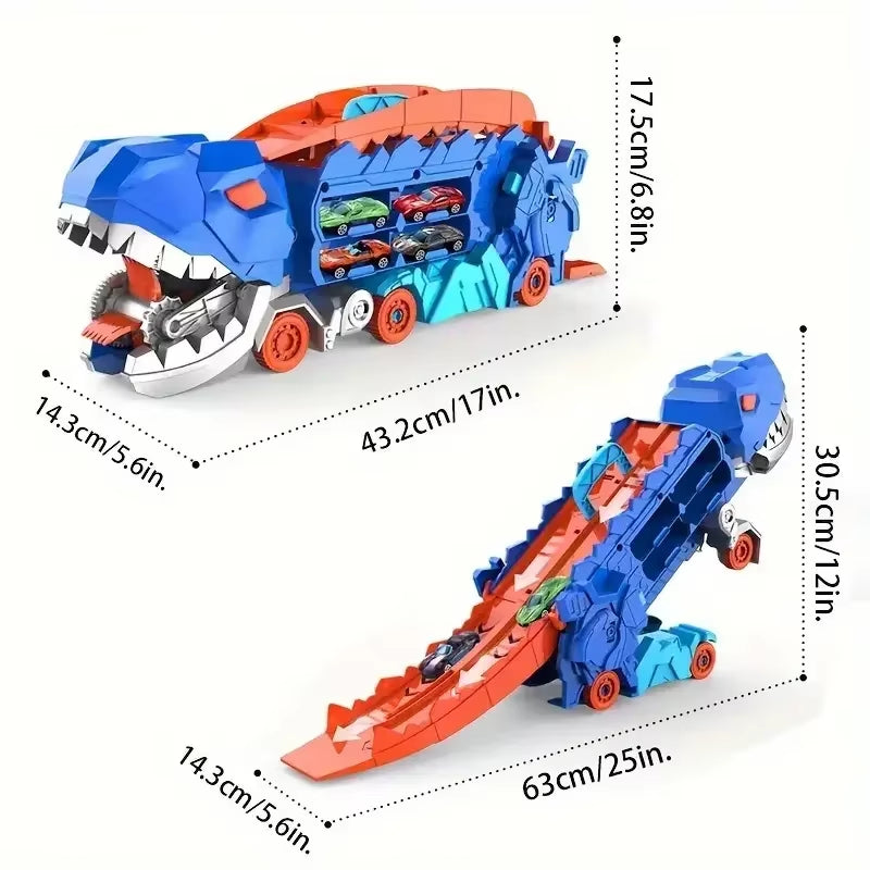 Transforming Dinosaur Truck with Foldable Race Track - Perfect Birthday Gift for Boys and Girls!