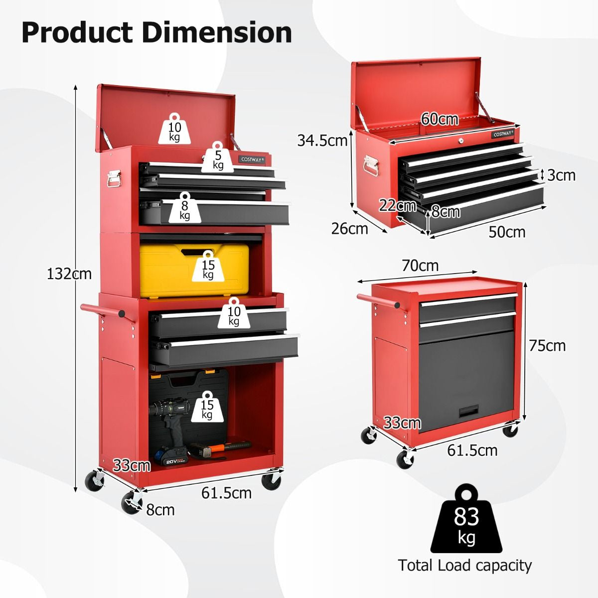 Lockable Tool Storage Cabinet with Handle, Drawers, Wheels and EVA Liner